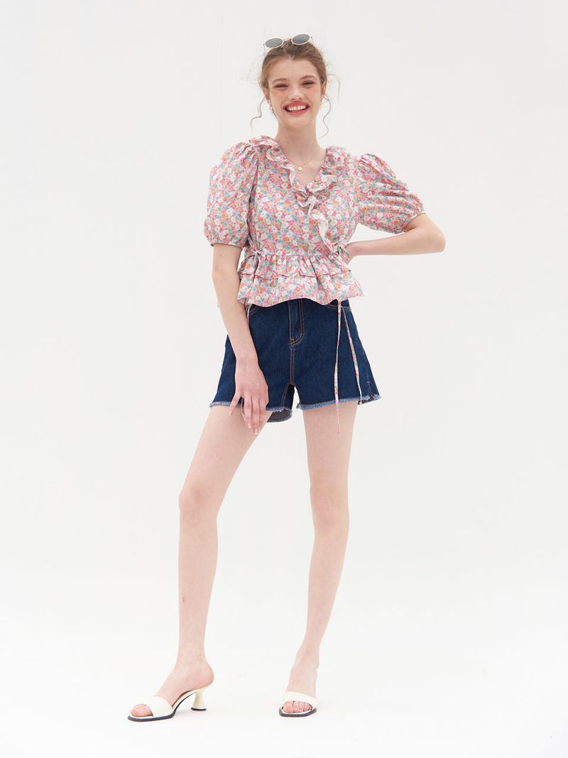 AMY RUFFLE DETAIL WRAP BLOUSE_PINK
