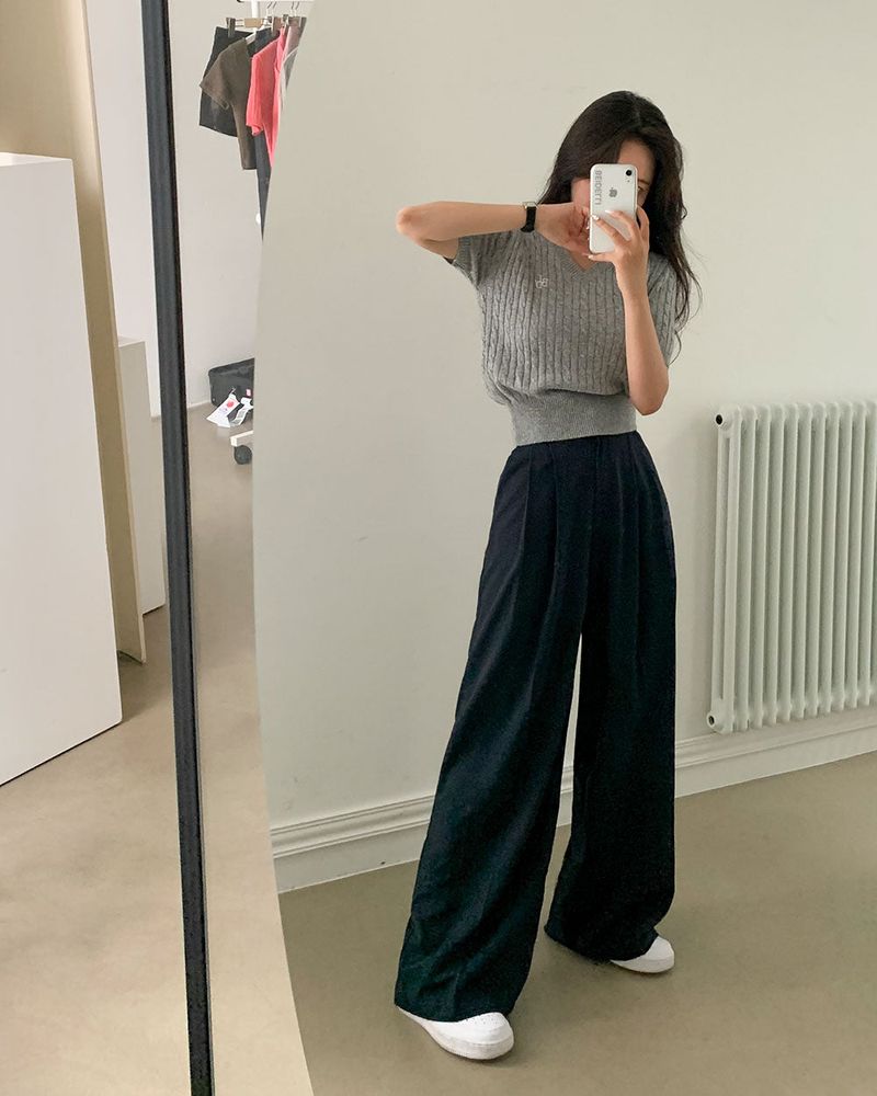 [Bellide made / Short, Long] Summer version two-pintuck wide slacks