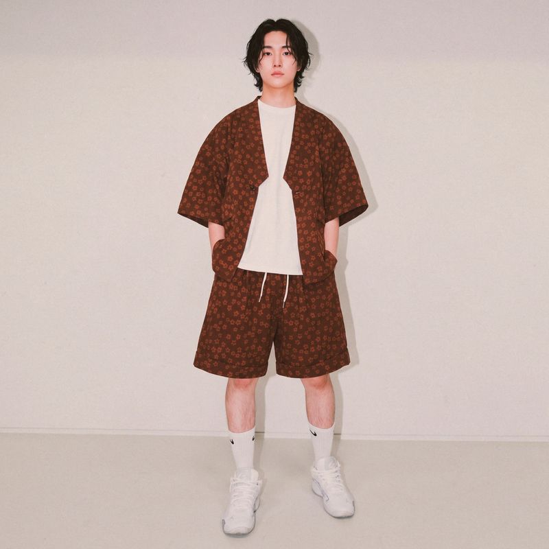 flower turn-up shorts_brown