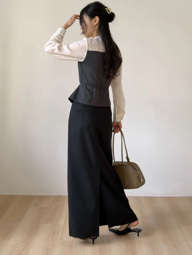 [Belt SET] Souffle Pintuck Layered Blouse