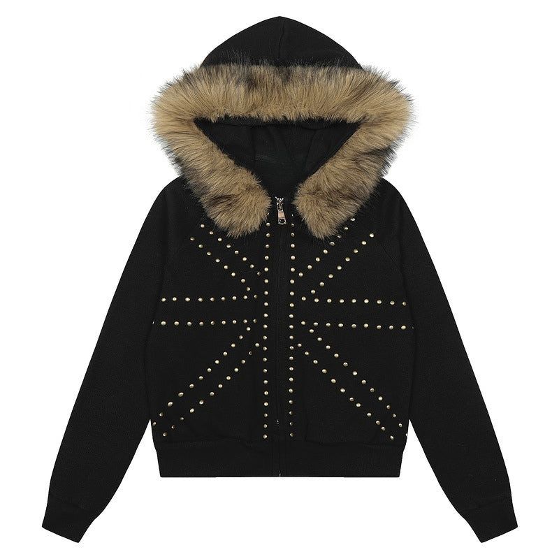 Radiant Stud Fur Hoodie Jumper