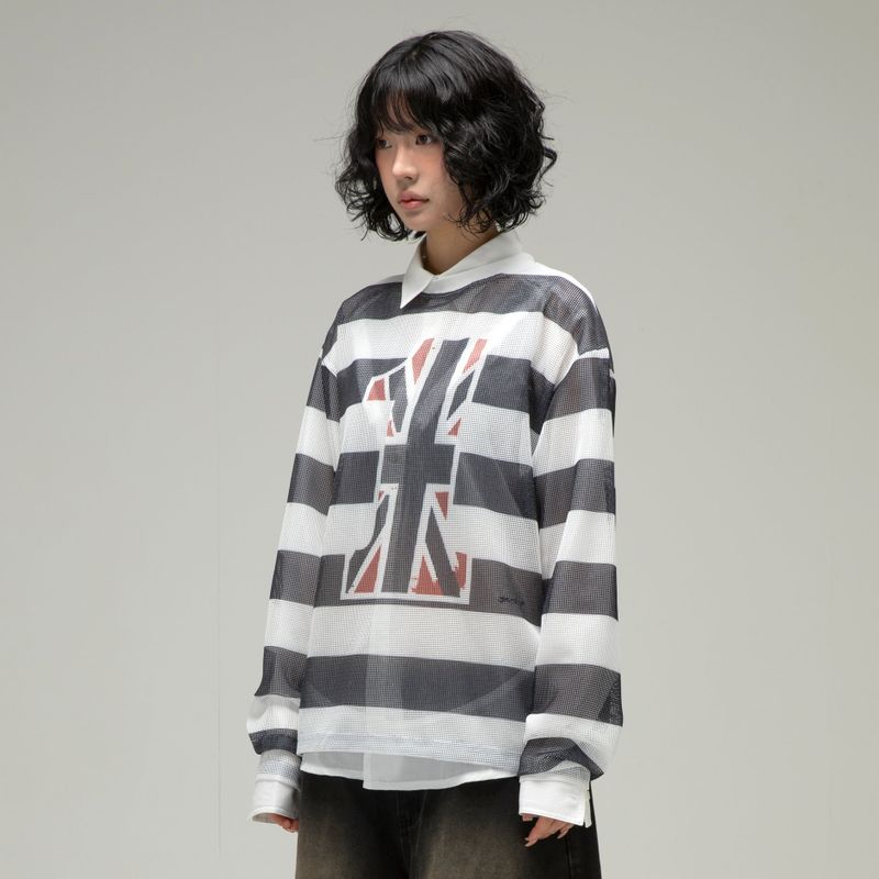 GLACK（グラック）の「GT132 Unity Stripe Mesh Knit (BLACK)（Tops）」