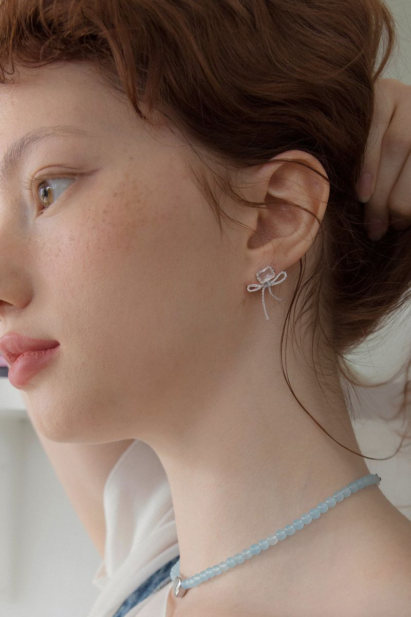 Crystal with ribbon tie earring (3colors)