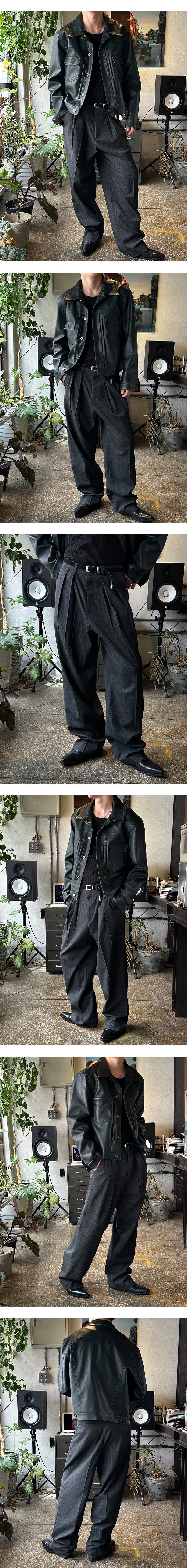  [F/W] Pin tuck leather trucker jacket(3color)