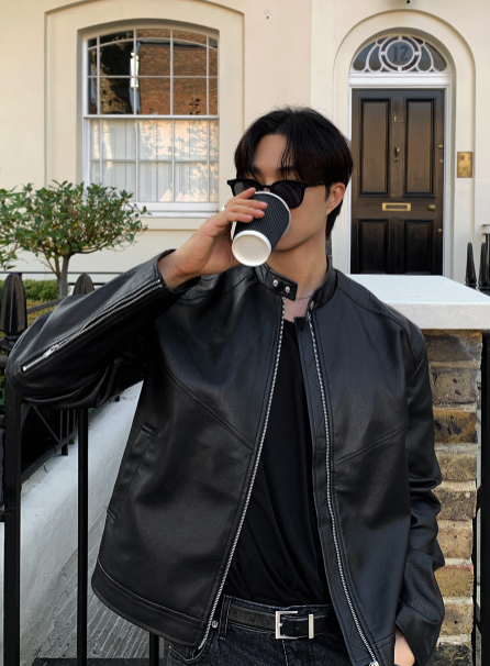 LOOKPLE（ルックプル）の「train Classic 2-WAY Leather Semi-Loose Fit Biker Jacket（Jackets/Outerwear）」