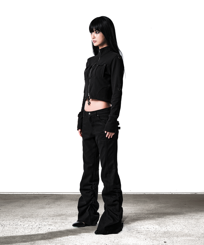 DOUBLE SIDE TAB BOOTS-CUT PANTS BLACK