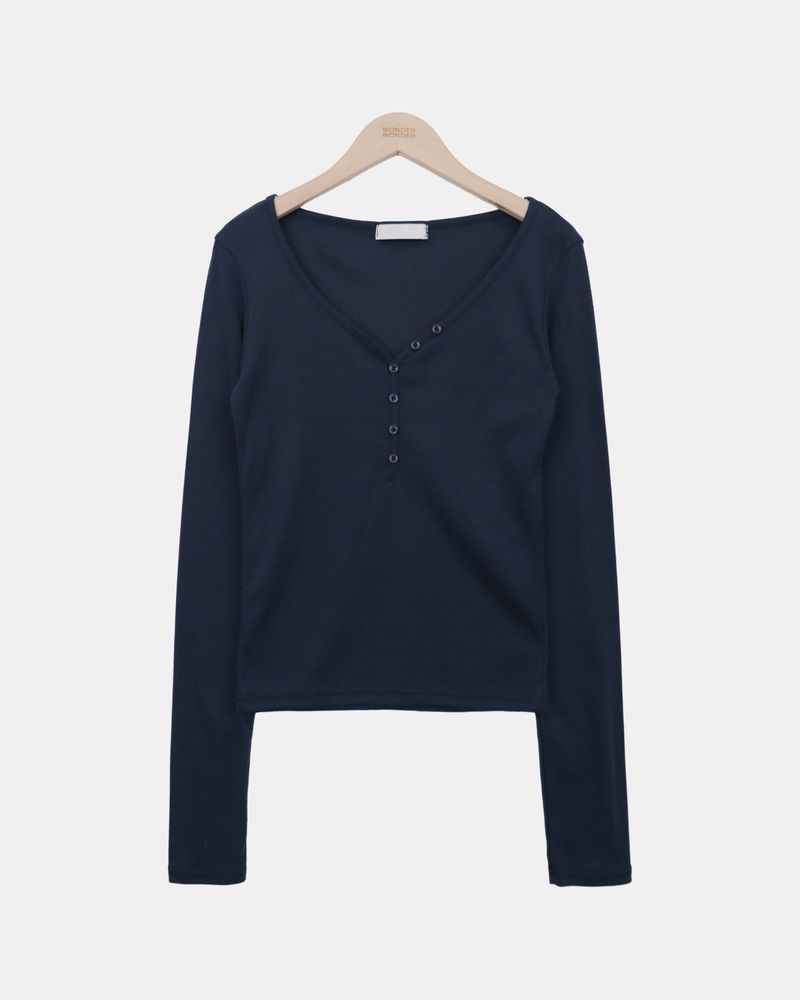 Mse V-Neck Button Long-Sleeve T-Shirt