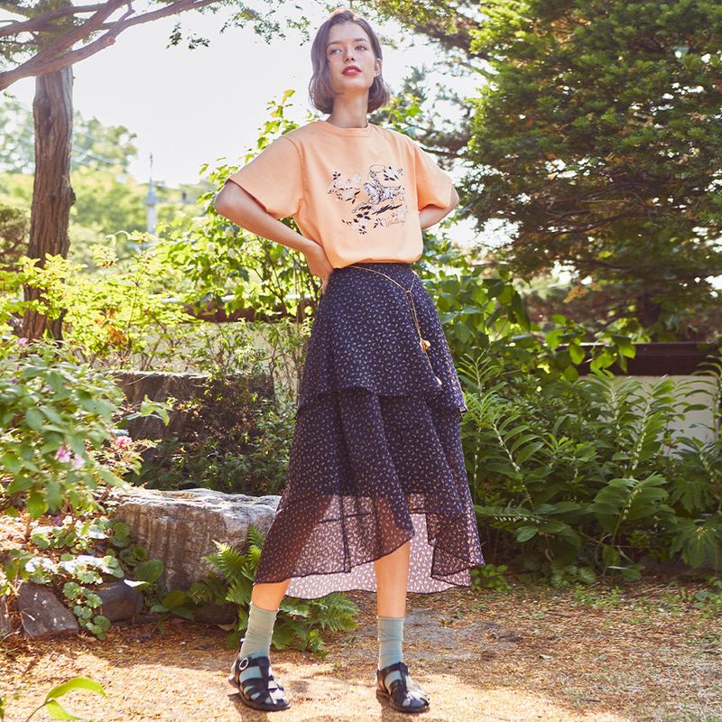 Chiffon Unbalanced Flower Skirt (2colors)