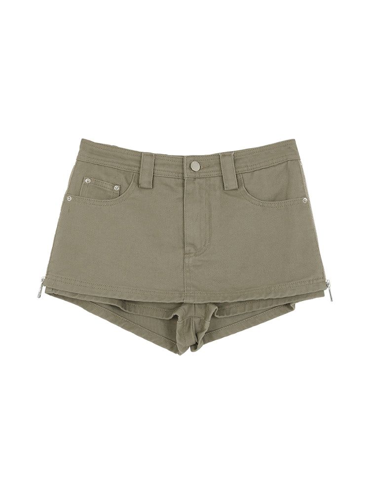 khaki cotton mini pants skirt