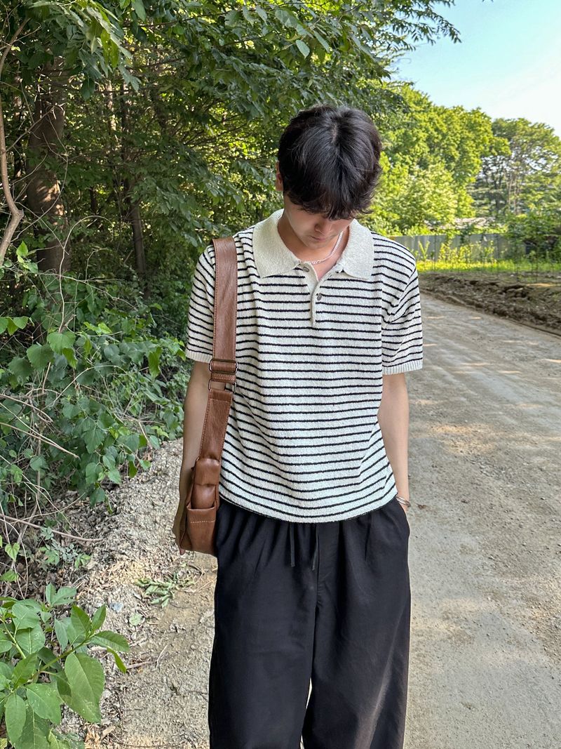 [Premium] Dail boucle stripe collar knit