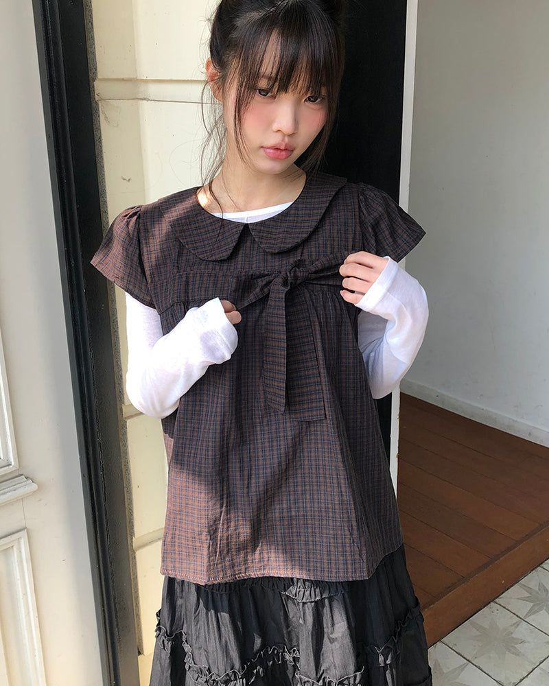 Lupek Ribbon Check Short-Sleeve Blouse