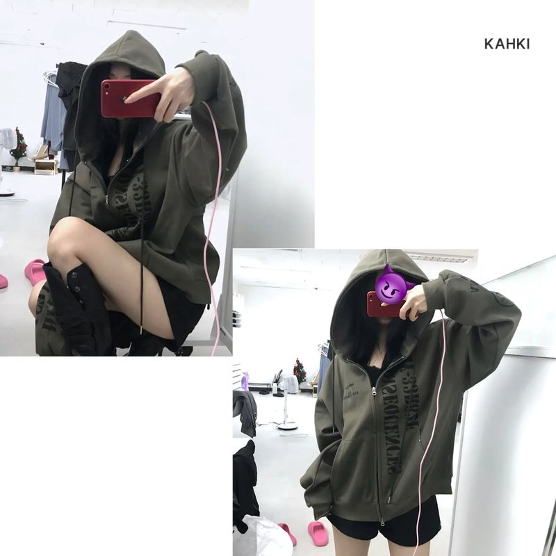 crest print heavy zip-up hoodie