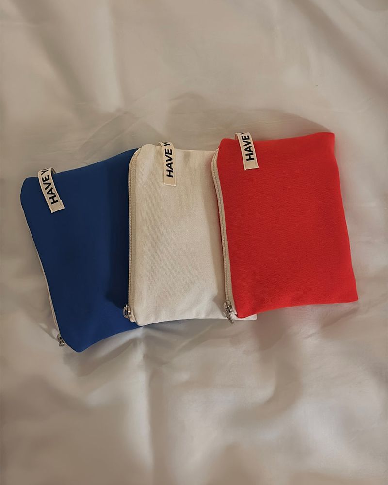 Vivid soft cotton flat pouch - blue , M size