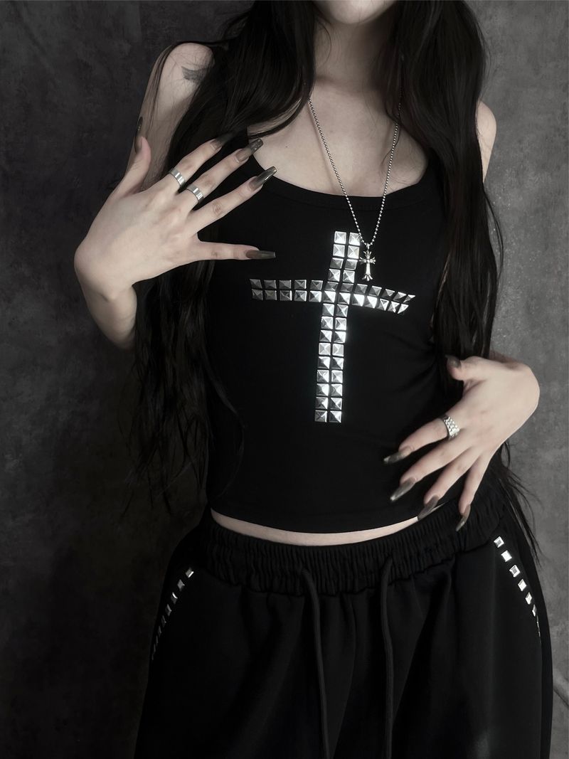 metal stud cross sleeveless (3color)