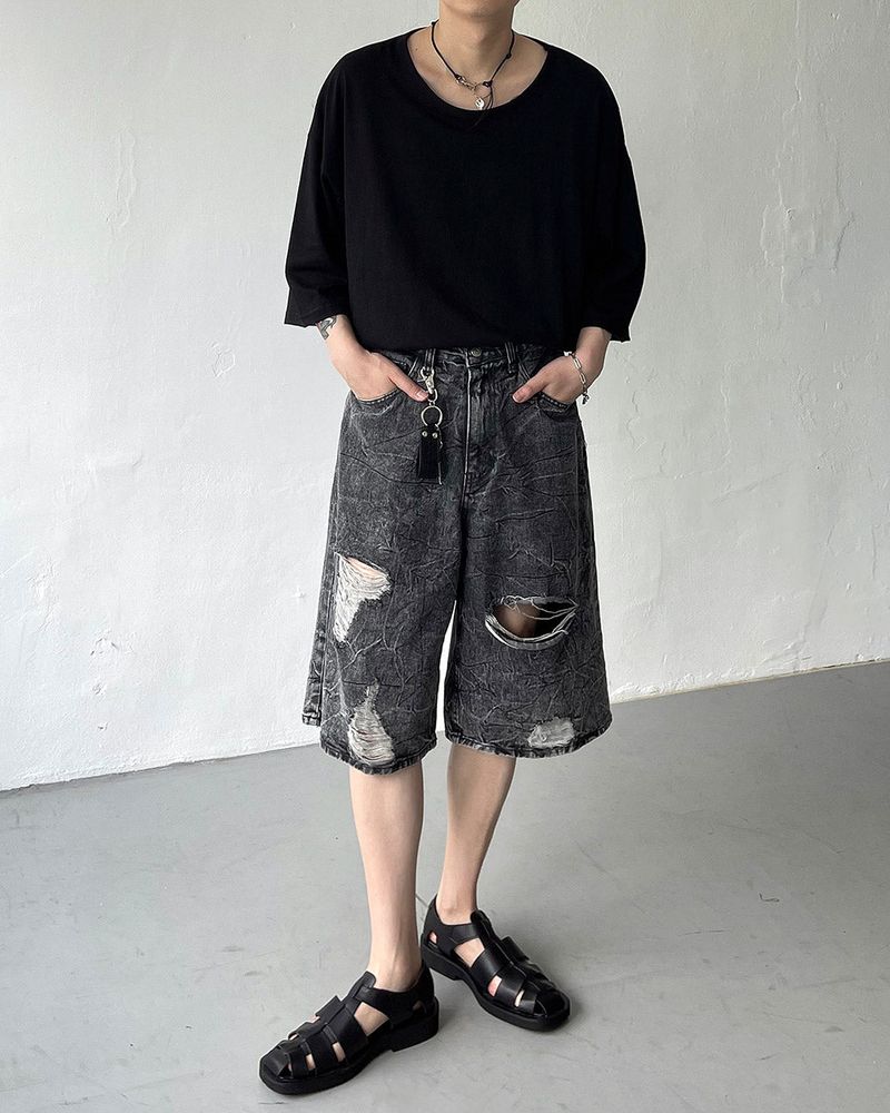 Pulse putty vintage denim Bermuda pants (Black)