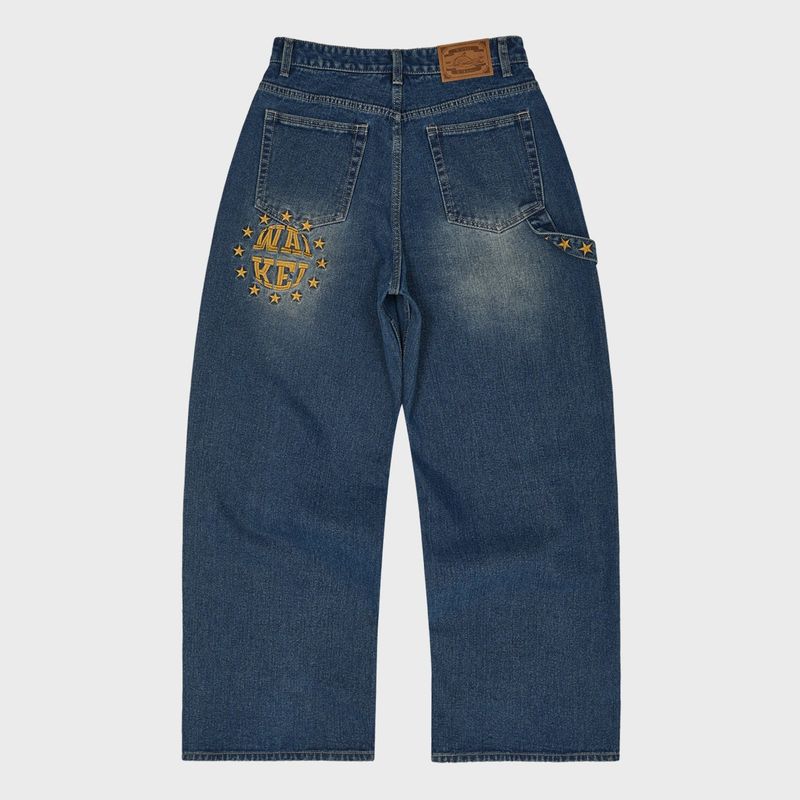 Star Applique Embroidery Denim Pants