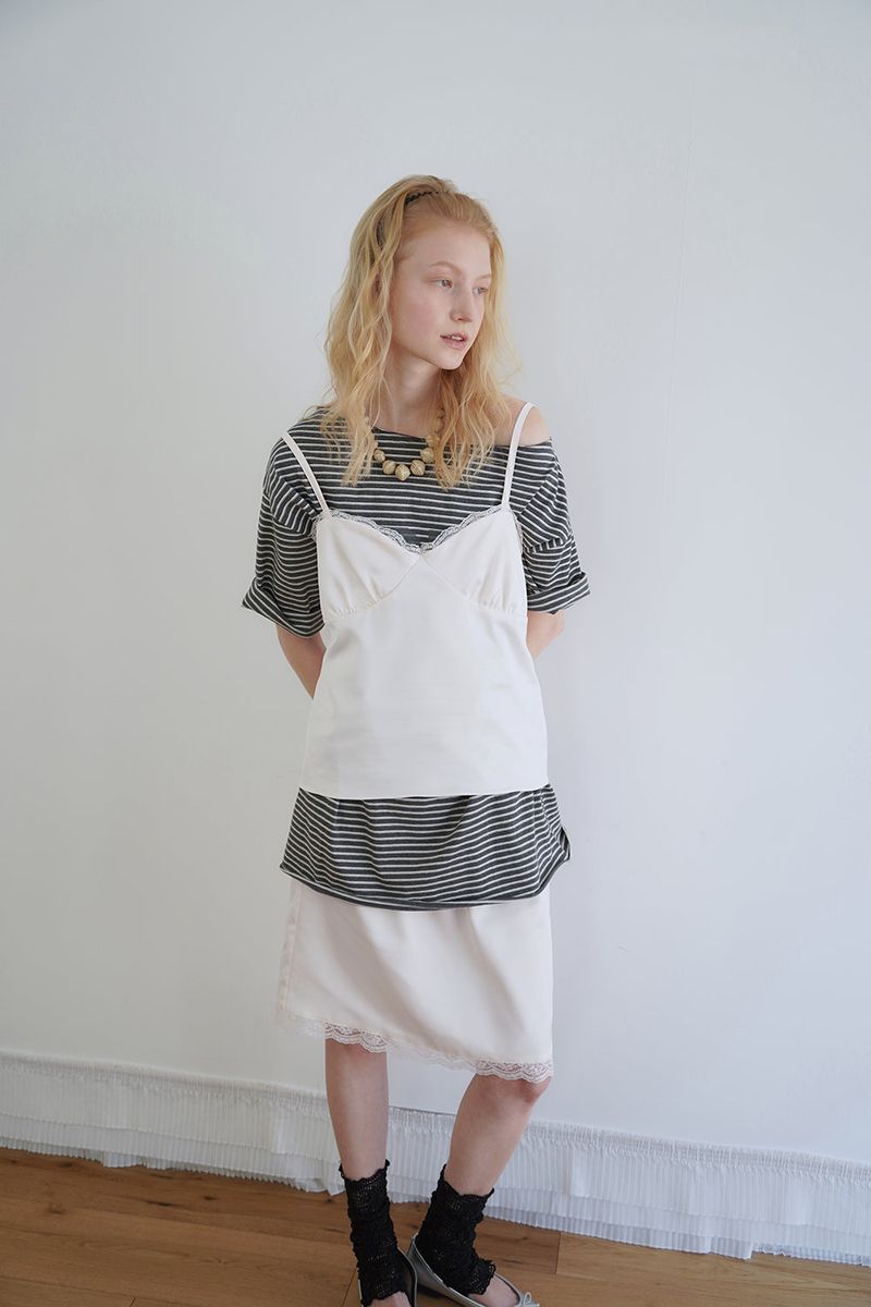 Satin midi skirt_ivory