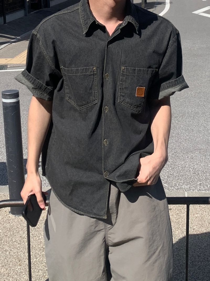 Chiba Patch Denim Short-Sleeve Shirt
