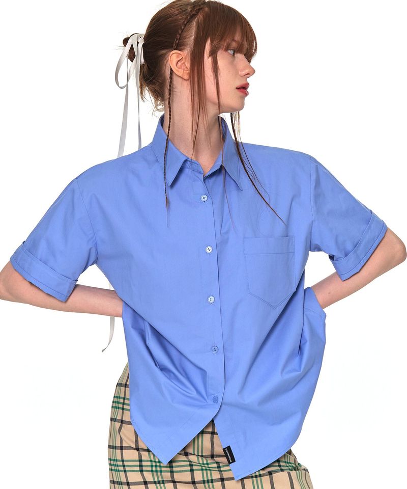 ZIZEMUSEUM(ジゼミュージアム)の「HALF COTTON OVERFIT SHIRTS (BLUE)(Tops)」