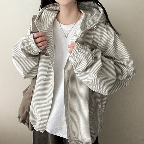 Kiddo Stripe High Neck Hooded Jacket