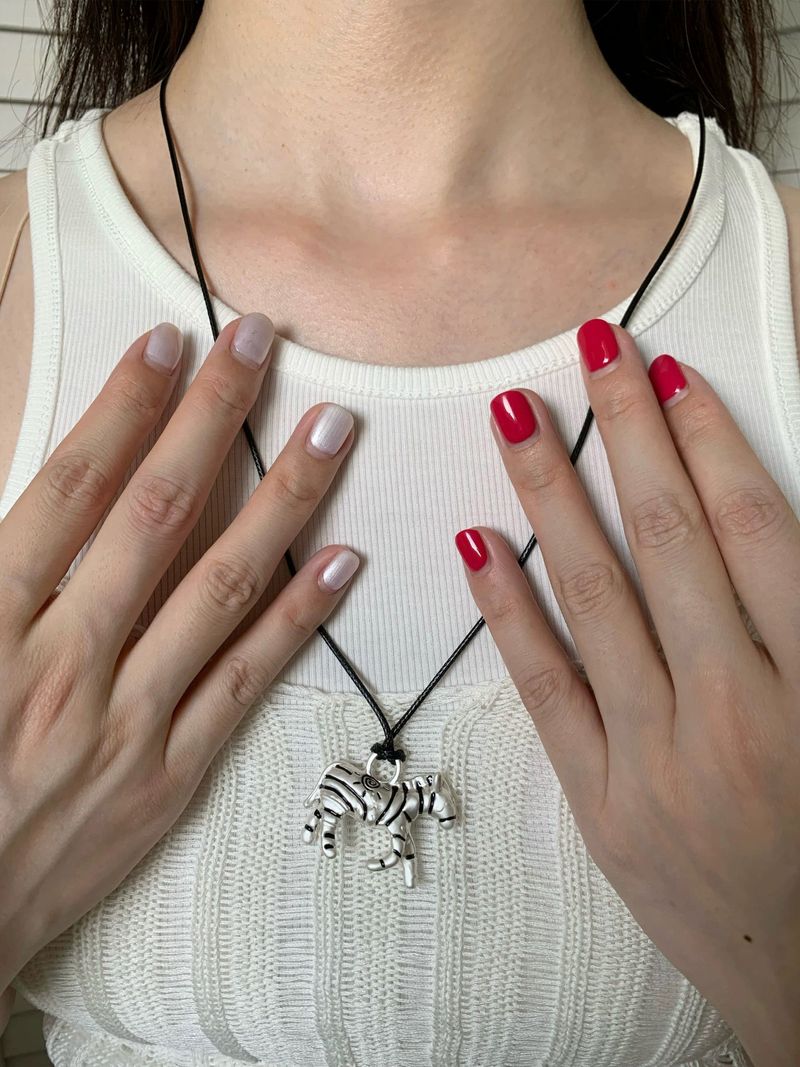 Silver zebra long necklace