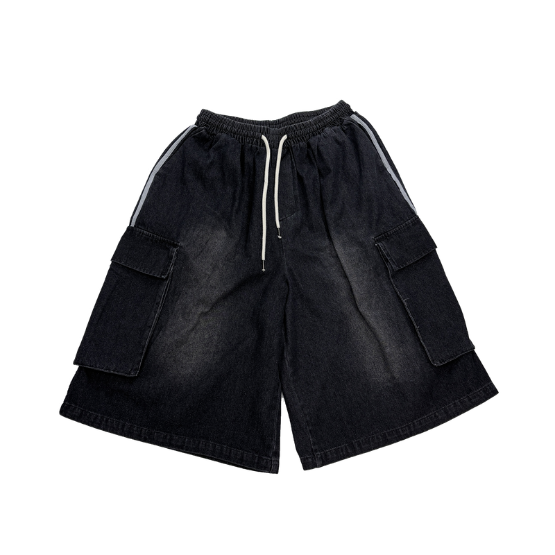 track denim cargo shorts