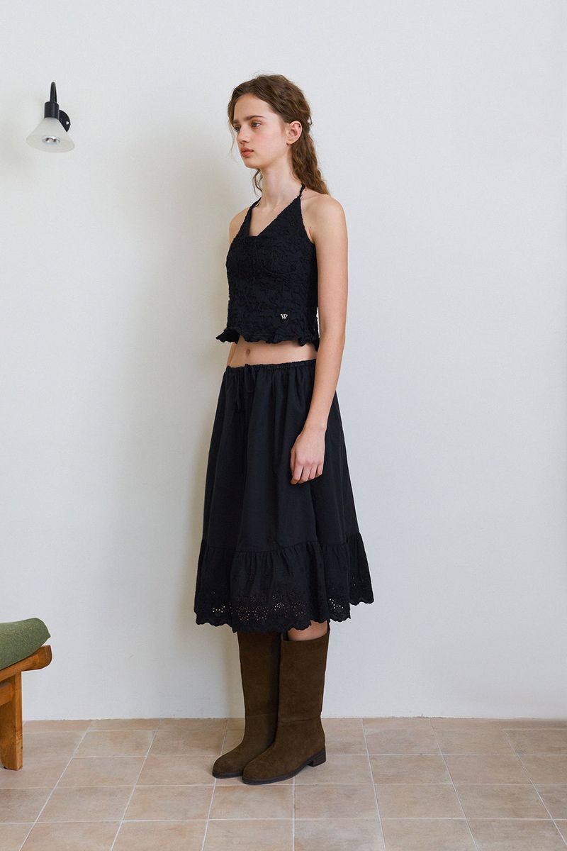 Flower pattern halter top_black