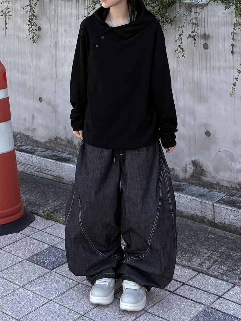 diagonal button warmer waffle hoodie