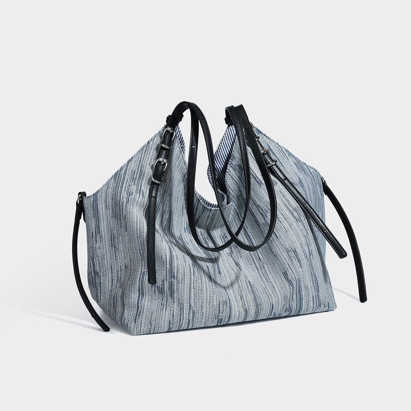 Vertical Stripe Denim Oversized Tote Bag