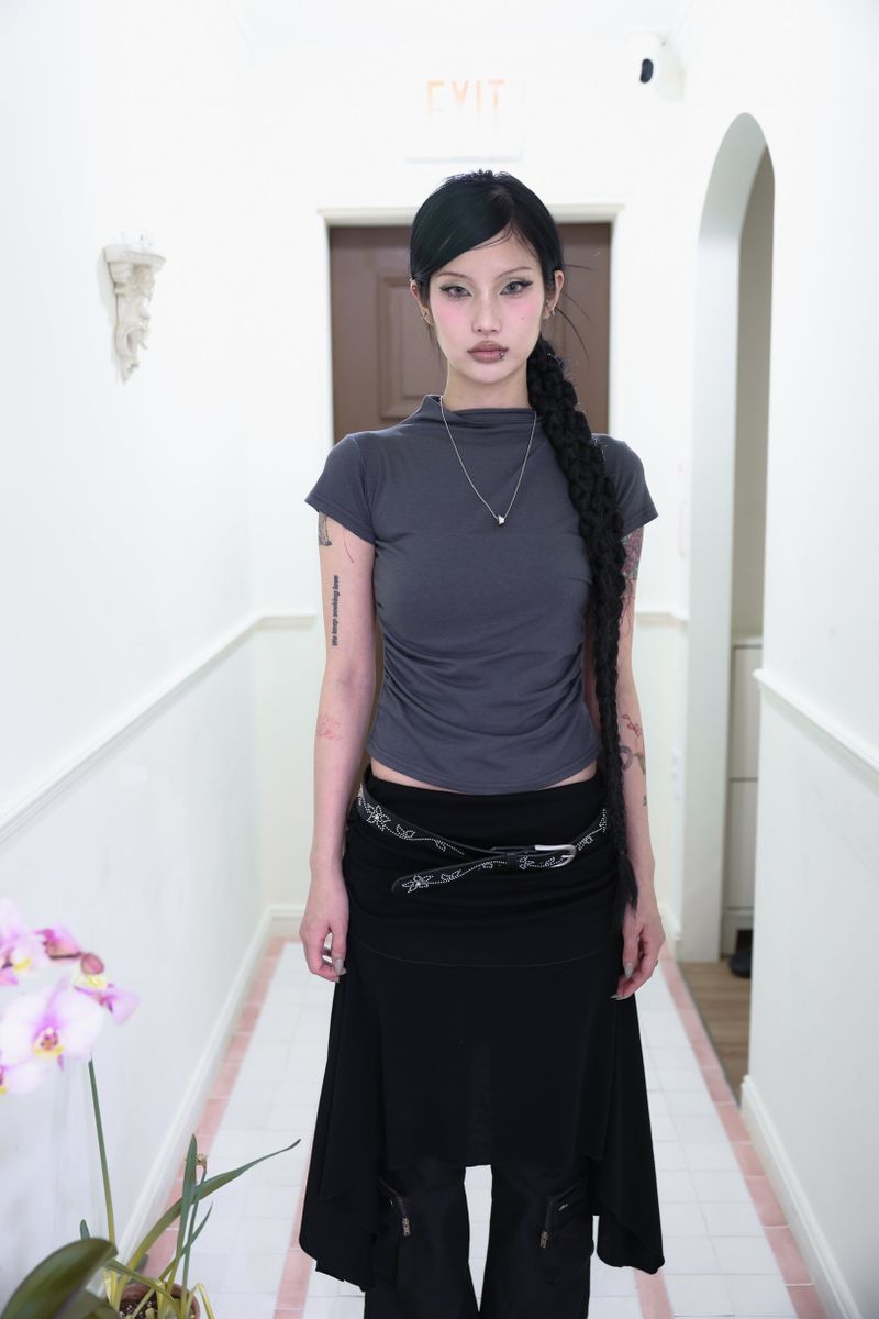 Half neck shirring T (3color)