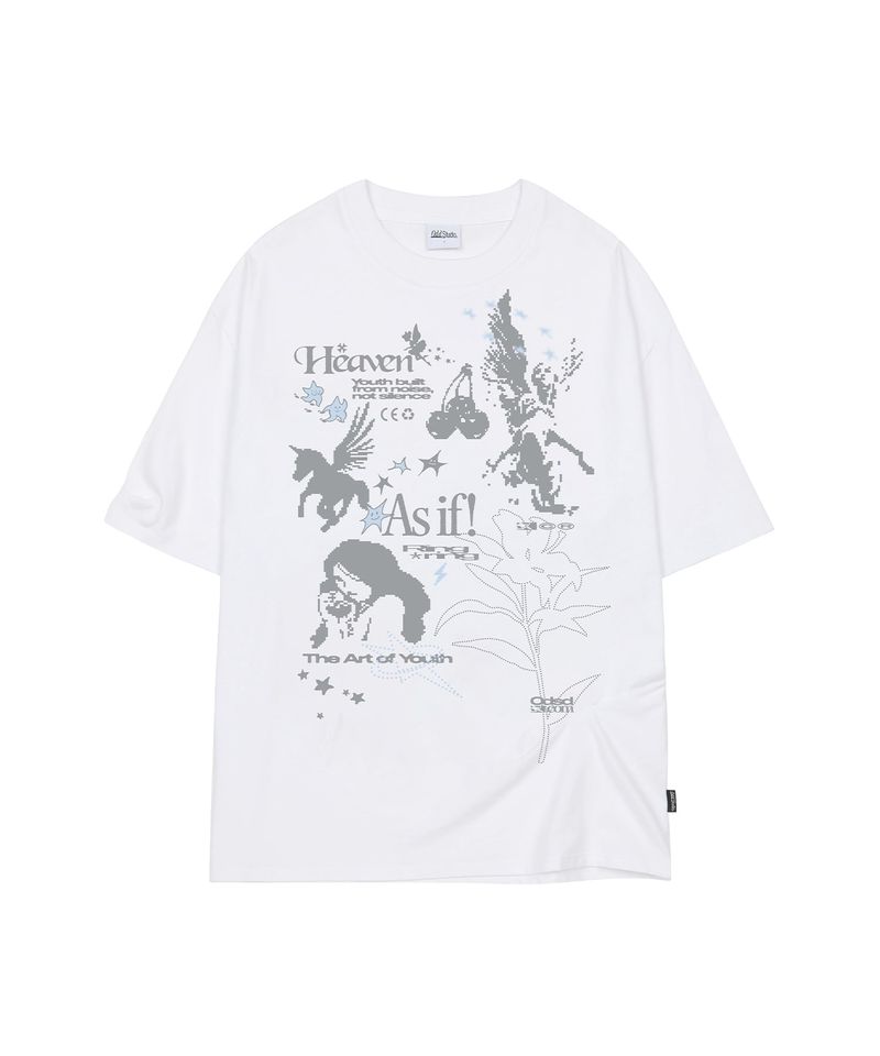 ODDSTUDIO（オッドスタジオ）の「キッチュスタンプピンタックオーバーフィットTシャツ - ホワイト（トップス）」