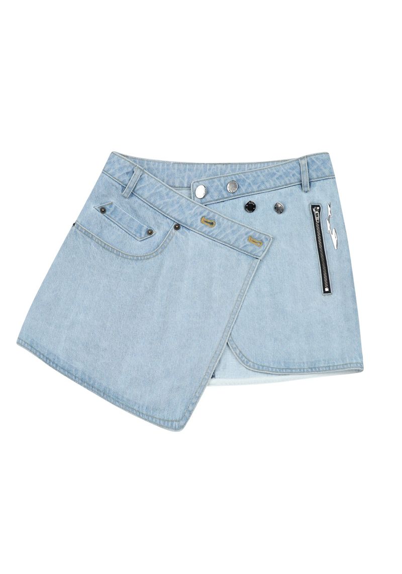 ASYMMETRIC BUTTON MINI SKIRT (BRIGHT DENIM)