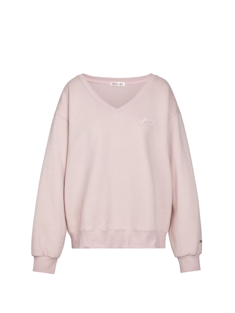 Lettering Deep V-Neck Sweatshirt (PINK)