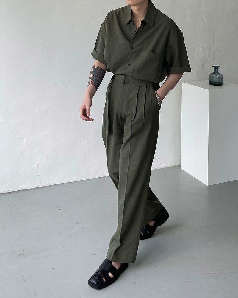 ECT linen belt wide slacks (4 colors)