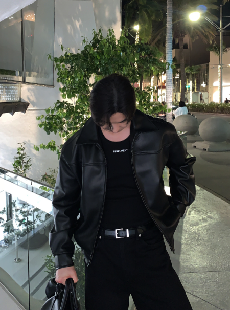 [ In-house ] Deep Black Premium Western Leather Blouson