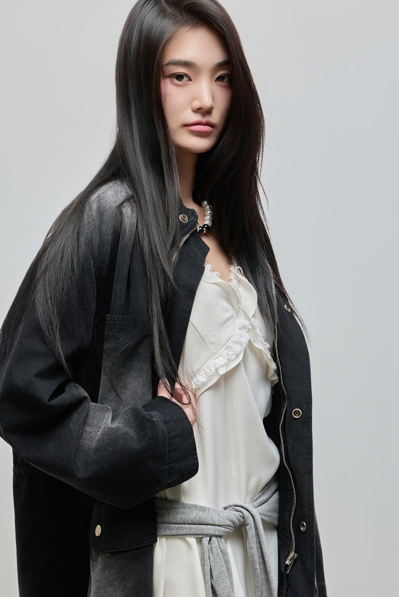Washed High-Neck Field Jacket_Black