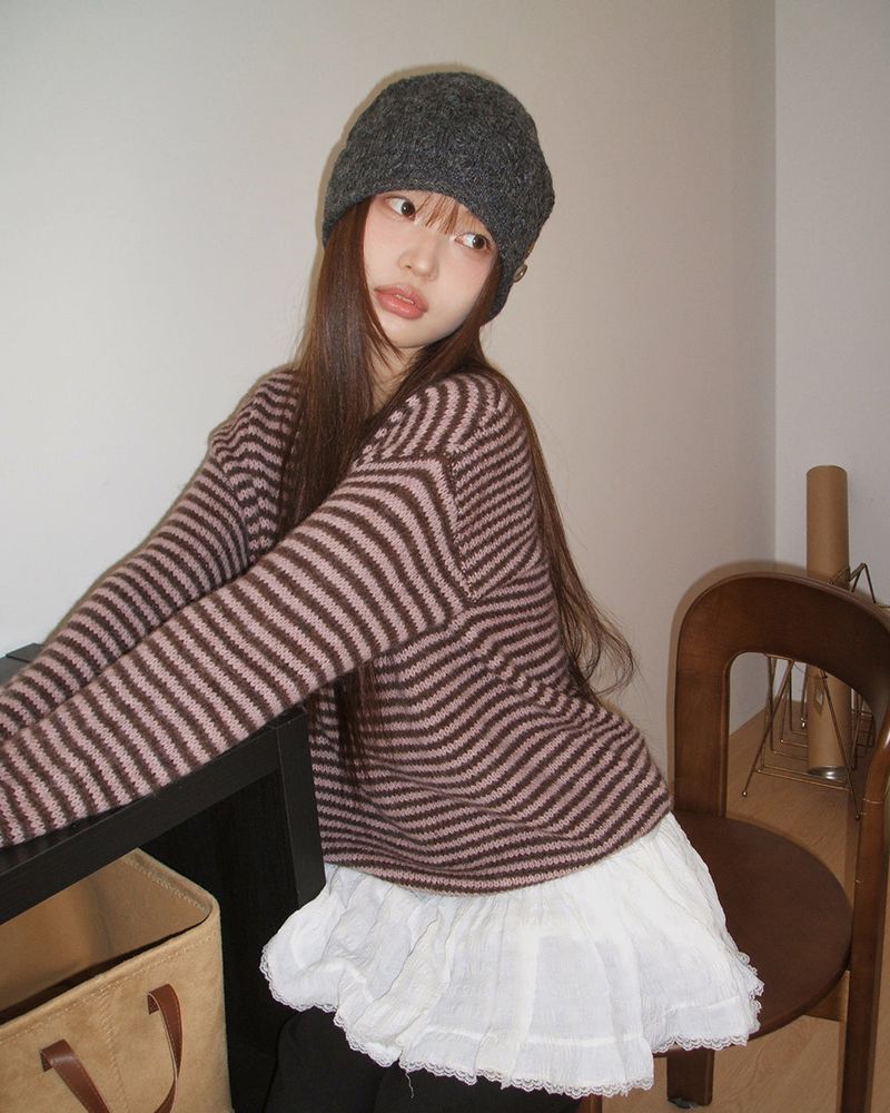 Uon Button Knit Wool Beanie