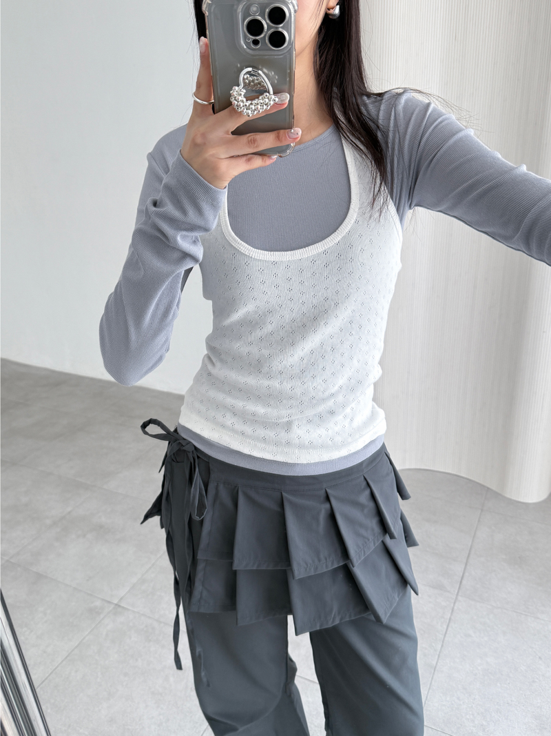 pleated wrap skirt pants (2color)