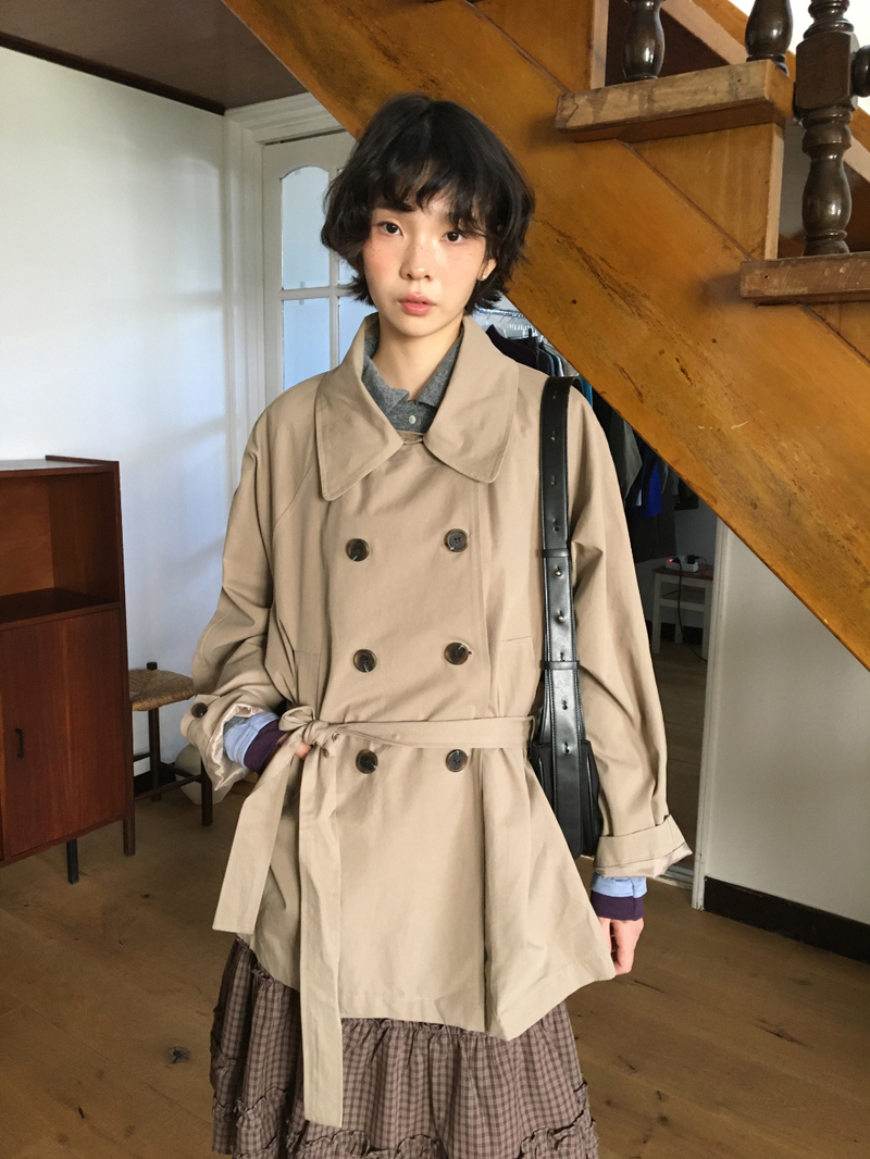 Belted trench half coat (2color)