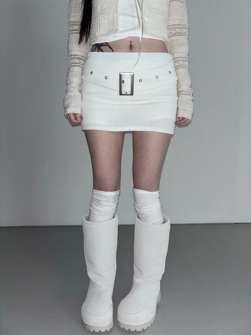 cream belt knit skirt(2 color)