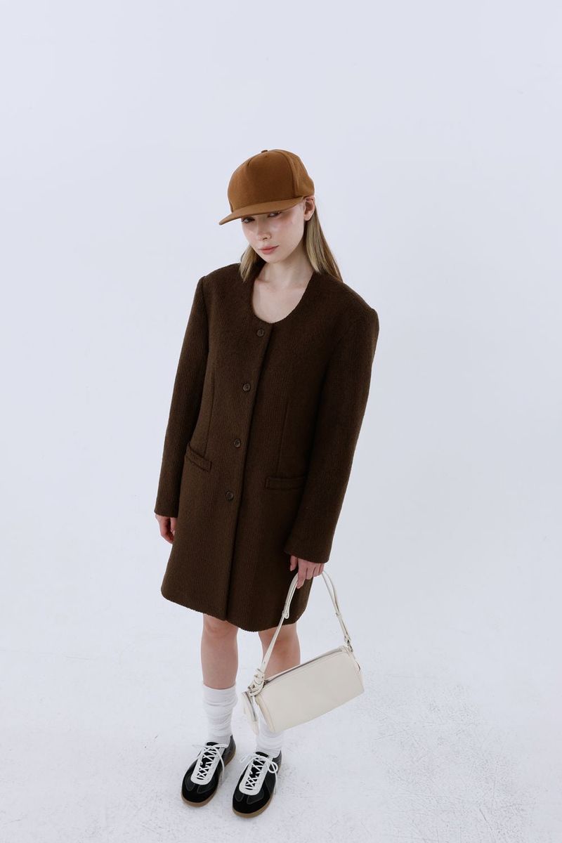 WOOL-LIKE LONG COAT_BROWN
