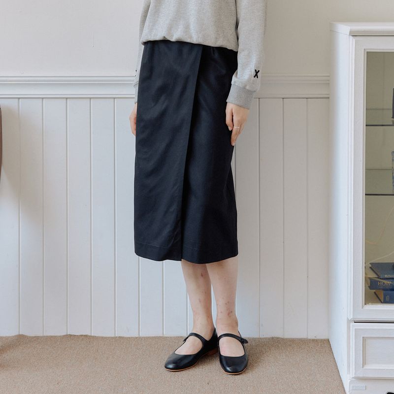 コットンラップスカート / COTTON WRAP SKIRT_BLACK