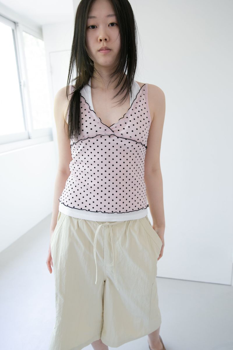 dot sheer frill sleeveless top(4colors)