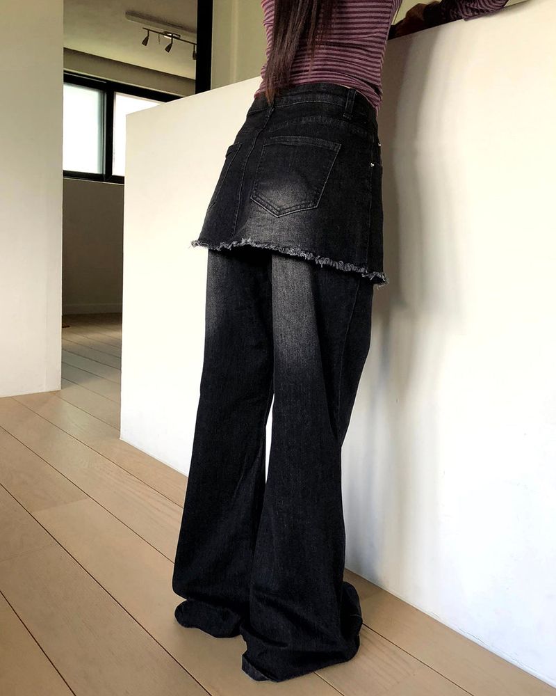 Kirrit Pocket Bootcut Washed Denim Skirt-Pants
