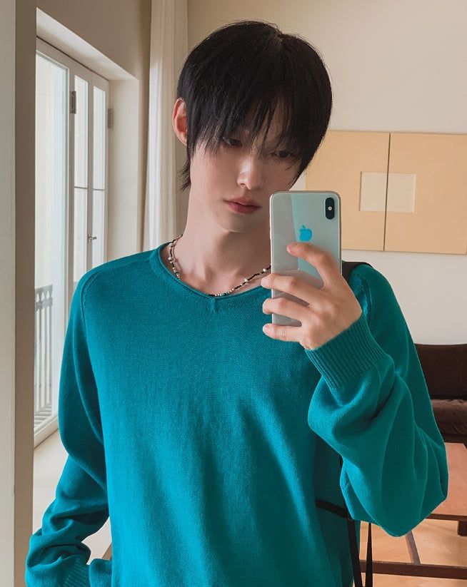 Air V-neck Linen Long Sleeve Knit