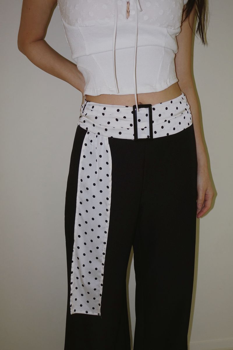 Dot Scarf Belt Long Slacks Pants