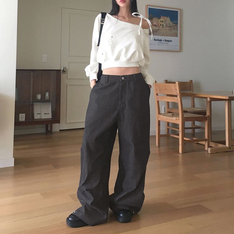 [MADE] Erson Stripe Snap Button Balloon Fit Denim Pants