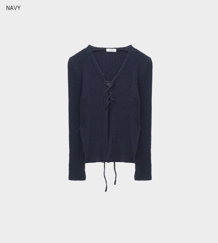 Side slit ribbed lace-up knit