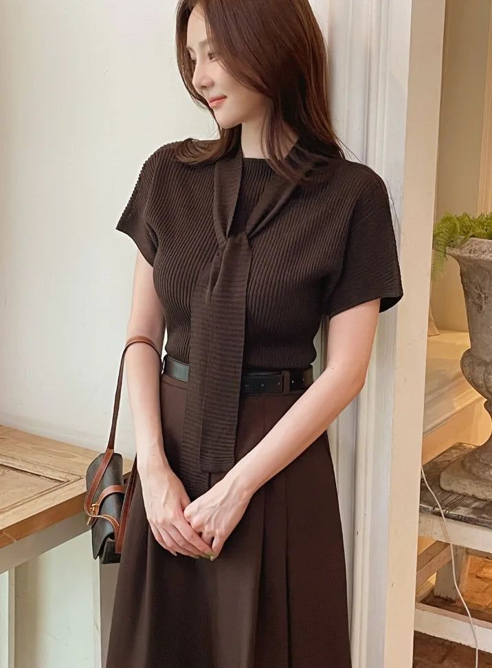 iam mari（アイアム マリ）の「Landy Two-Way Ribbon Tie Ribbed Knit（Tops）」