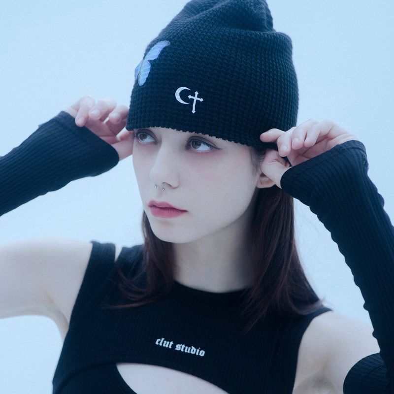 1 4 butterfly beanie - BLACK